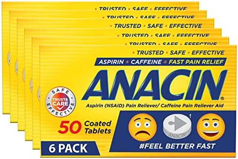 אנאצין - אספירין + קפאין | הקלה על כאבים מהיר, סיוע משכך כאבי קפאין | מהימן, בטוח ויעיל | 50 טבליות מצופות